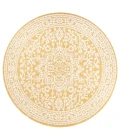 Sinjuri Medallion Textured Weave Yellow/Cream 5' Round Indoor/Outdoor Area Rug