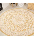 Sinjuri Medallion Textured Weave Yellow/Cream 5' Round Indoor/Outdoor Area Rug
