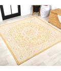 Sinjuri Medallion Textured Weave Yellow/Cream 5' Square Indoor/Outdoor Area Rug