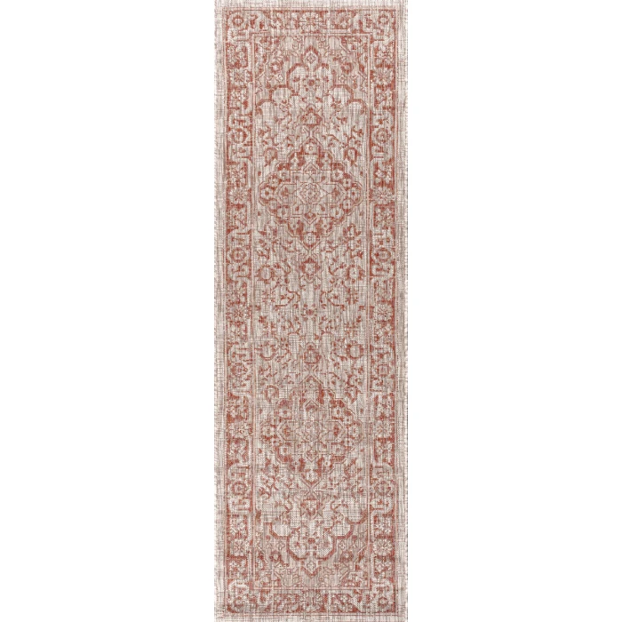 Rozetta Boho Medallion Textured Weave Red/Taupe 2 ft. x 8 ft. Indoor/Outdoor Runner Rug
