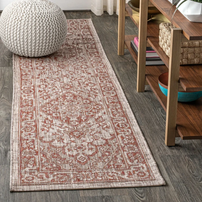 Rozetta Boho Medallion Textured Weave Red/Taupe 2 ft. x 8 ft. Indoor/Outdoor Runner Rug