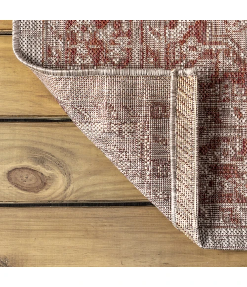 Rozetta Boho Medallion Textured Weave Red/Taupe 2 ft. x 8 ft. Indoor/Outdoor Runner Rug