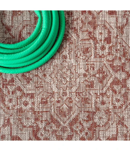 Rozetta Boho Medallion Textured Weave Red/Taupe 2 ft. x 8 ft. Indoor/Outdoor Runner Rug