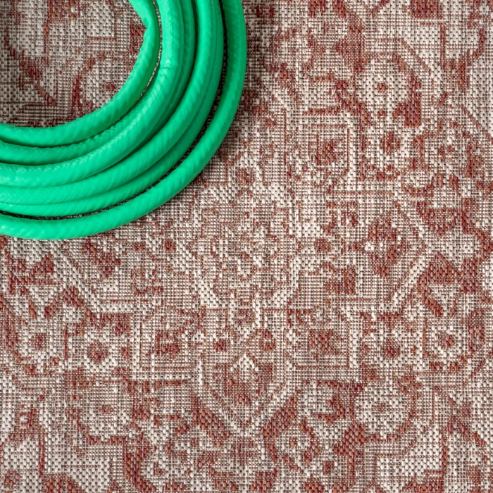 Rozetta Boho Medallion Textured Weave Red/Taupe 4 ft. x 6 ft. Indoor/Outdoor Area Rug