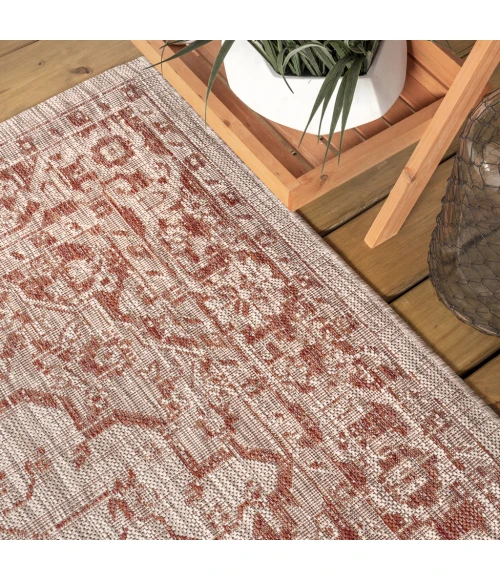 Rozetta Boho Medallion Textured Weave Red/Taupe 2 ft. x 8 ft. Indoor/Outdoor Runner Rug