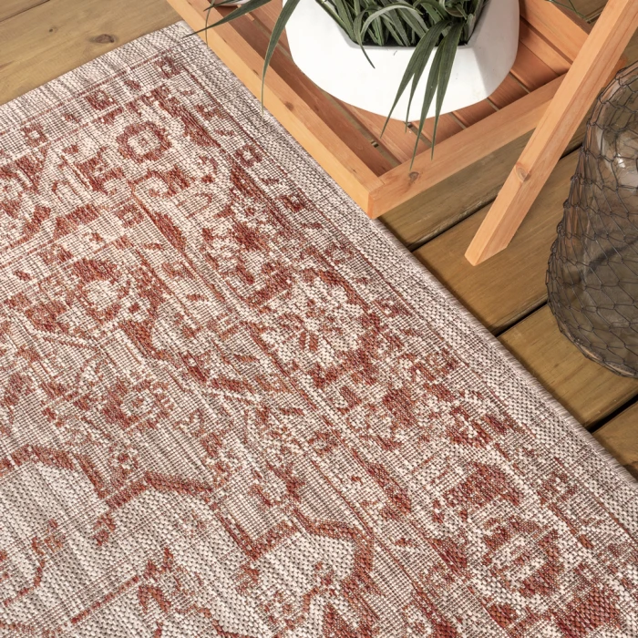 Rozetta Boho Medallion Textured Weave Red/Taupe 4 ft. x 6 ft. Indoor/Outdoor Area Rug