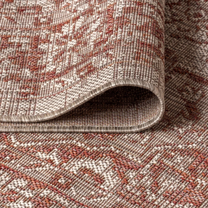 Rozetta Boho Medallion Textured Weave Red/Taupe 2 ft. x 8 ft. Indoor/Outdoor Runner Rug