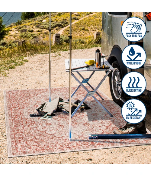 Rozetta Boho Medallion Textured Weave Red/Taupe 2 ft. x 8 ft. Indoor/Outdoor Runner Rug