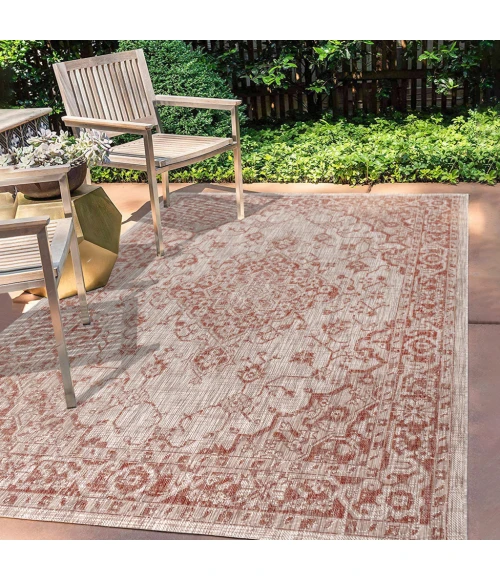 Rozetta Boho Medallion Textured Weave Red/Taupe 3 ft. x 5 ft. Indoor/Outdoor Area Rug