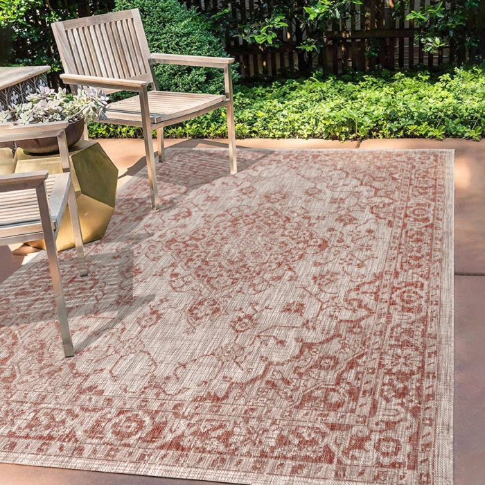 Rozetta Boho Medallion Textured Weave Red/Taupe 4 ft. x 6 ft. Indoor/Outdoor Area Rug