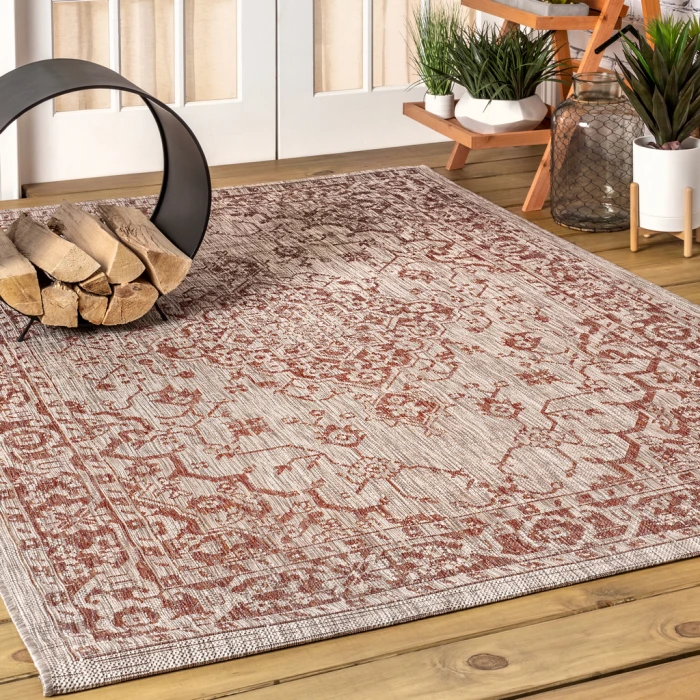 Rozetta Boho Medallion Textured Weave Red/Taupe 4 ft. x 6 ft. Indoor/Outdoor Area Rug