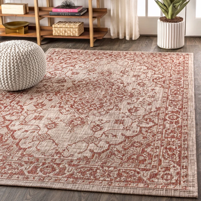Rozetta Boho Medallion Textured Weave Red/Taupe 4 ft. x 6 ft. Indoor/Outdoor Area Rug