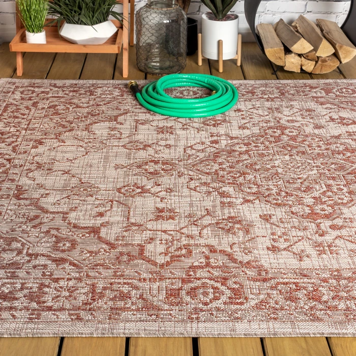 Rozetta Boho Medallion Textured Weave Red/Taupe 4 ft. x 6 ft. Indoor/Outdoor Area Rug