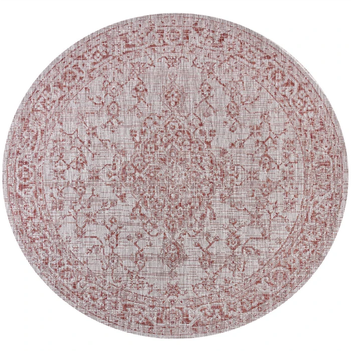 Rozetta Boho Medallion Textured Weave Red/Taupe 5' Round Indoor/Outdoor Area Rug