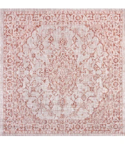Jonathany Santa Monica SMB102A Red/Taupe Area Rug 5 ft. 3 in. X 5 ft. 3 in. Square