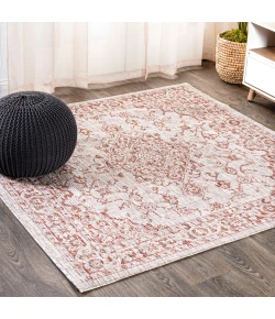 Jonathany Santa Monica SMB102A Red/Taupe Area Rug 5 ft. 3 in. X 5 ft. 3 in. Square