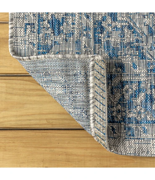 Rozetta Boho Medallion Textured Weave Gray/Navy 2 ft. x 10 ft. Indoor/Outdoor Runner Rug