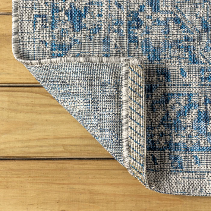 Rozetta Boho Medallion Textured Weave Gray/Navy 4 ft. x 6 ft. Indoor/Outdoor Area Rug