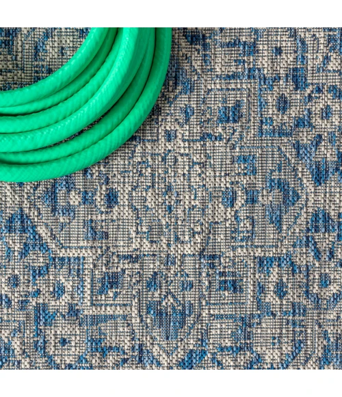 Rozetta Boho Medallion Textured Weave Gray/Navy 2 ft. x 10 ft. Indoor/Outdoor Runner Rug