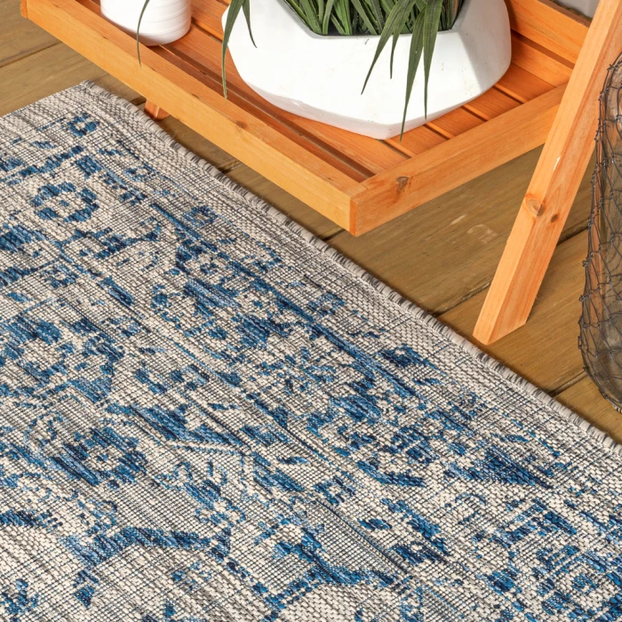 Rozetta Boho Medallion Textured Weave Gray/Navy 4 ft. x 6 ft. Indoor/Outdoor Area Rug