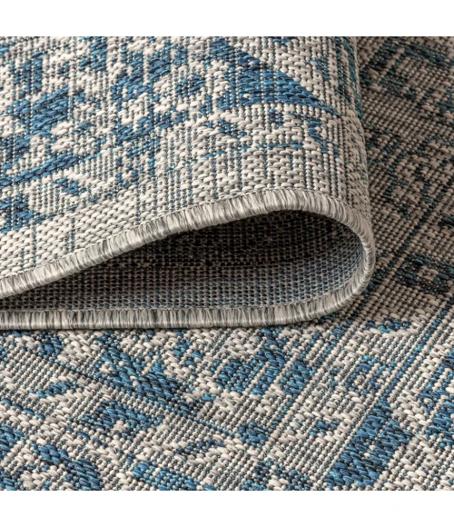 Rozetta Boho Medallion Textured Weave Gray/Navy 2 ft. x 10 ft. Indoor/Outdoor Runner Rug