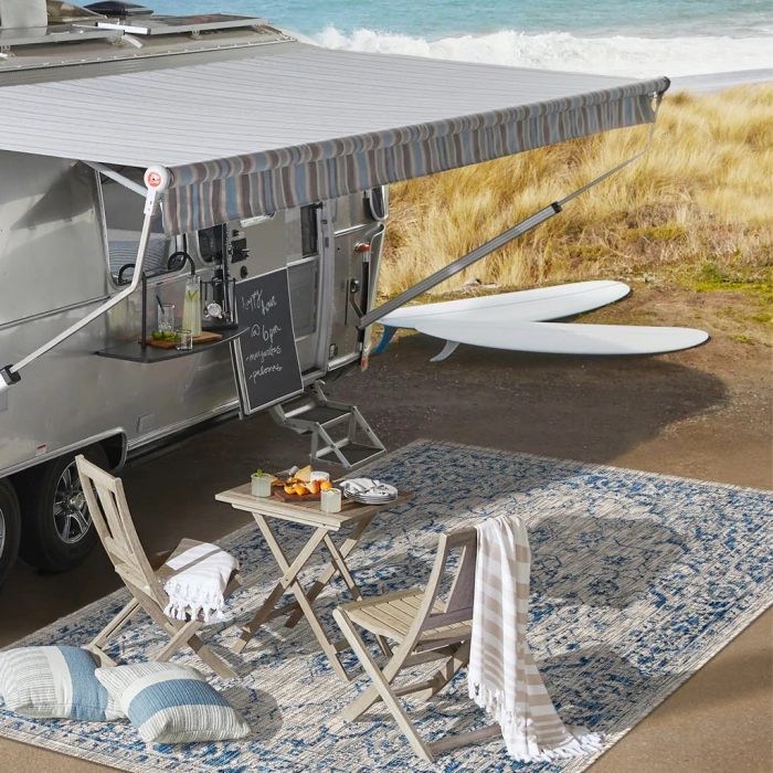 Rozetta Boho Medallion Textured Weave Gray/Navy 2 ft. x 10 ft. Indoor/Outdoor Runner Rug