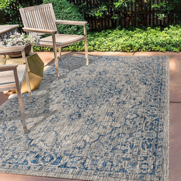 Rozetta Boho Medallion Textured Weave Gray/Navy 4 ft. x 6 ft. Indoor/Outdoor Area Rug