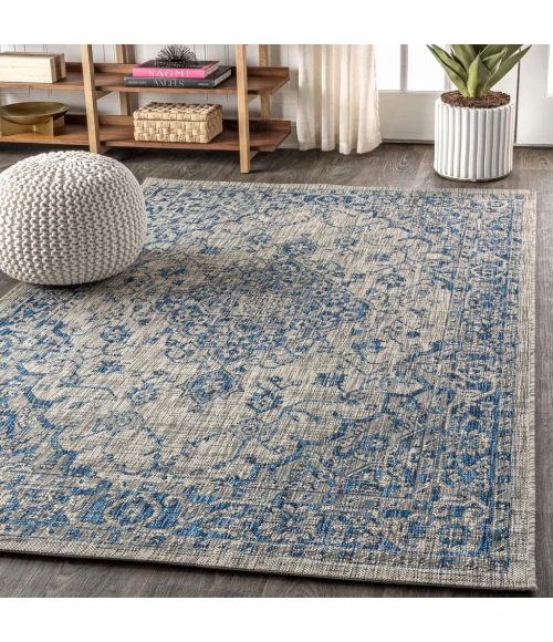 Rozetta Boho Medallion Textured Weave Gray/Navy 5 ft. x 8 ft. Indoor/Outdoor Area Rug