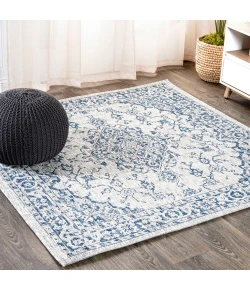 Jonathany Santa Monica SMB102B Gray/Navy Area Rug 5 ft. 3 in. X 5 ft. 3 in. Square