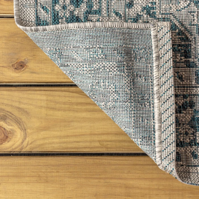 Rozetta Boho Medallion Textured Weave Gray/Teal 8 ft. x 10 ft. Indoor/Outdoor Area Rug