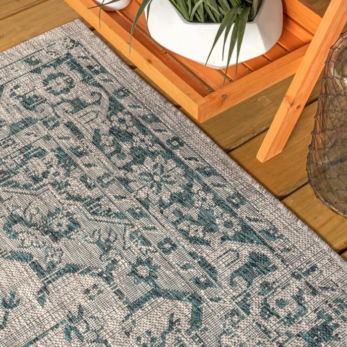 Rozetta Boho Medallion Textured Weave Gray/Teal 8 ft. x 10 ft. Indoor/Outdoor Area Rug