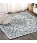 Rozetta Boho Medallion Textured Weave Gray/Teal 5' Square Indoor/Outdoor Area Rug