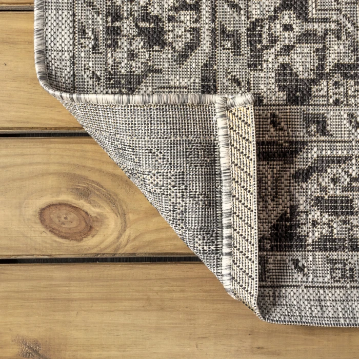 Rozetta Boho Medallion Textured Weave Gray/Black 4 ft. x 6 ft. Indoor/Outdoor Area Rug