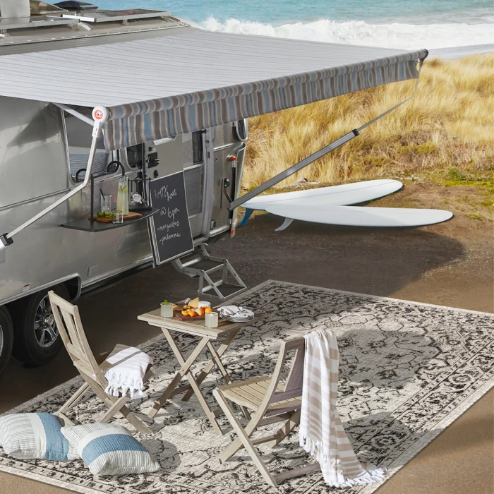 Rozetta Boho Medallion Textured Weave Gray/Black 2 ft. x 8 ft. Indoor/Outdoor Runner Rug