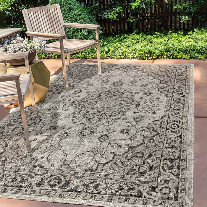Rozetta Boho Medallion Textured Weave Gray/Black 4 ft. x 6 ft. Indoor/Outdoor Area Rug