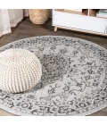 Rozetta Boho Medallion Textured Weave Gray/Black 5' Round Indoor/Outdoor Area Rug