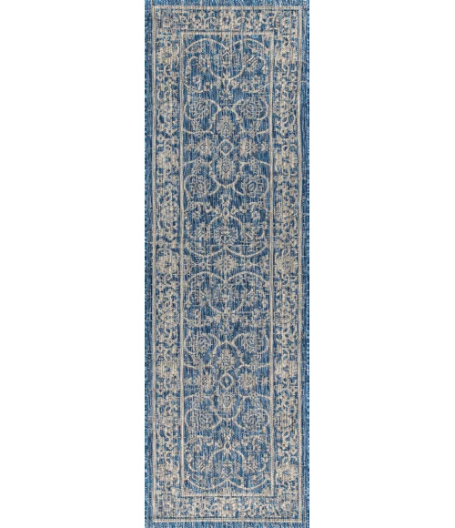 Palazzo Vine and Border Textured Weave Navy/Gray 2 ft. x 10 ft. Indoor/Outdoor Runner Rug