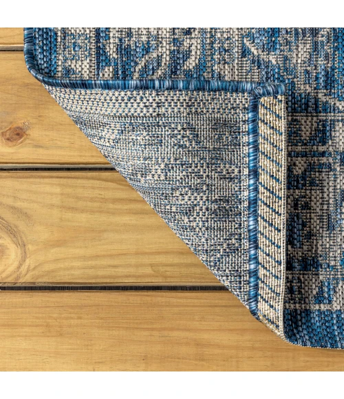 Palazzo Vine and Border Textured Weave Navy/Gray 2 ft. x 10 ft. Indoor/Outdoor Runner Rug