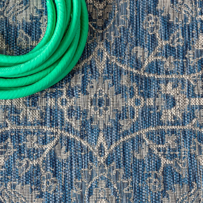Palazzo Vine and Border Textured Weave Navy/Gray 4 ft. x 6 ft. Indoor/Outdoor Area Rug