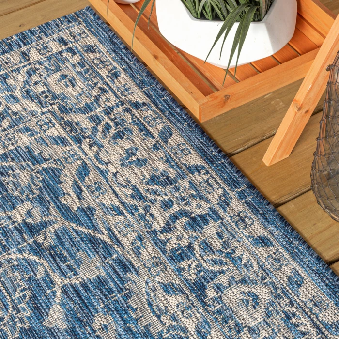 Palazzo Vine and Border Textured Weave Navy/Gray 4 ft. x 6 ft. Indoor/Outdoor Area Rug