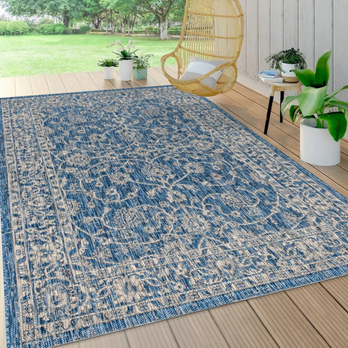 Palazzo Vine and Border Textured Weave Navy/Gray 4 ft. x 6 ft. Indoor/Outdoor Area Rug