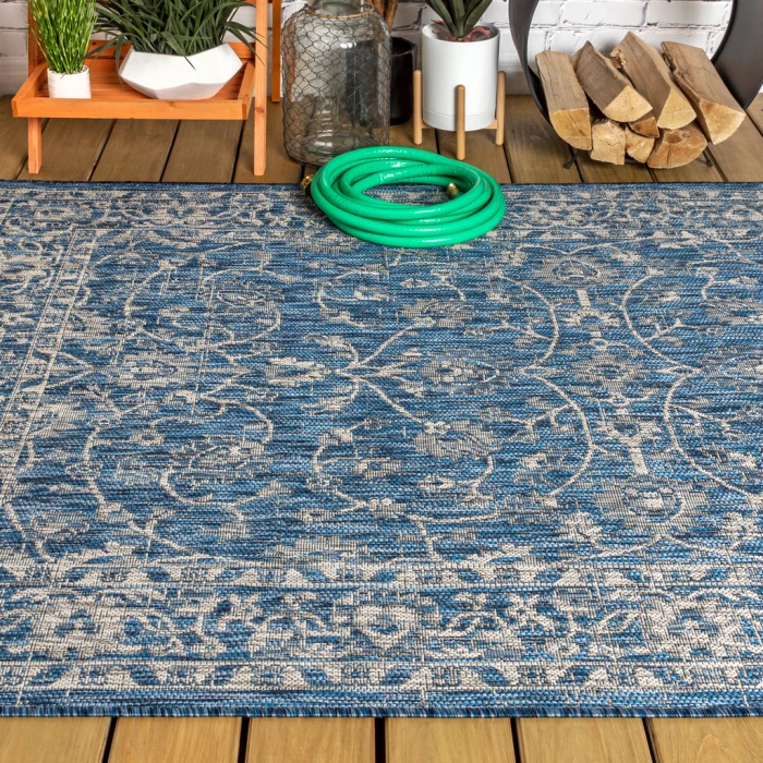 Palazzo Vine and Border Textured Weave Navy/Gray 4 ft. x 6 ft. Indoor/Outdoor Area Rug
