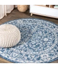 Palazzo Vine and Border Textured Weave Navy/Gray 5' Round Indoor/Outdoor Area Rug