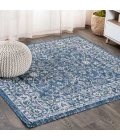 Palazzo Vine and Border Textured Weave Navy/Gray 5' Square Indoor/Outdoor Area Rug