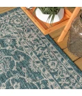 Palazzo Vine and Border Textured Weave Teal/Gray 2 ft. x 10 ft. Indoor/Outdoor Runner Rug