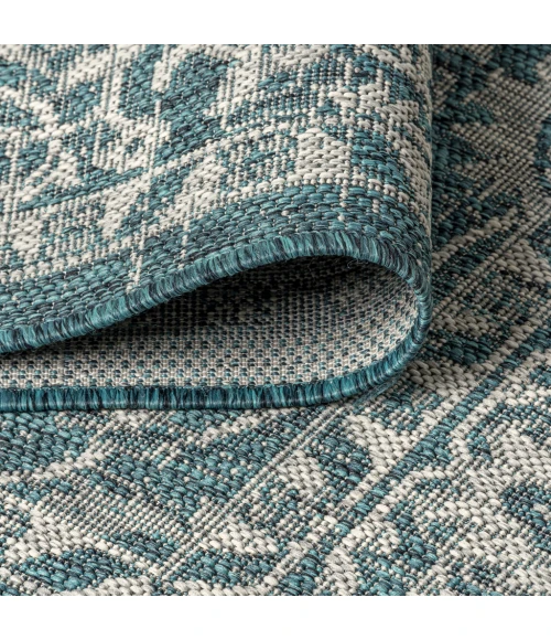 Palazzo Vine and Border Textured Weave Teal/Gray 2 ft. x 10 ft. Indoor/Outdoor Runner Rug