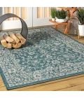 Palazzo Vine and Border Textured Weave Teal/Gray 8 ft. x 10 ft. Indoor/Outdoor Area Rug