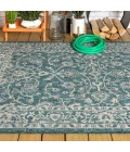 Palazzo Vine and Border Textured Weave Teal/Gray 8 ft. x 10 ft. Indoor/Outdoor Area Rug