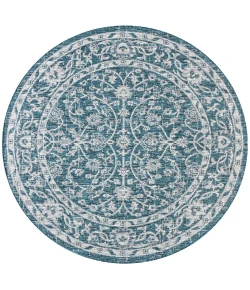 Jonathany Santa Monica SMB103B Teal/Gray Area Rug 5 ft. 3 in. X 5 ft. 3 in. Round