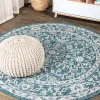 Jonathany Santa Monica SMB103B Teal/Gray Area Rug 5 ft. 3 in. X 5 ft. 3 in. Round